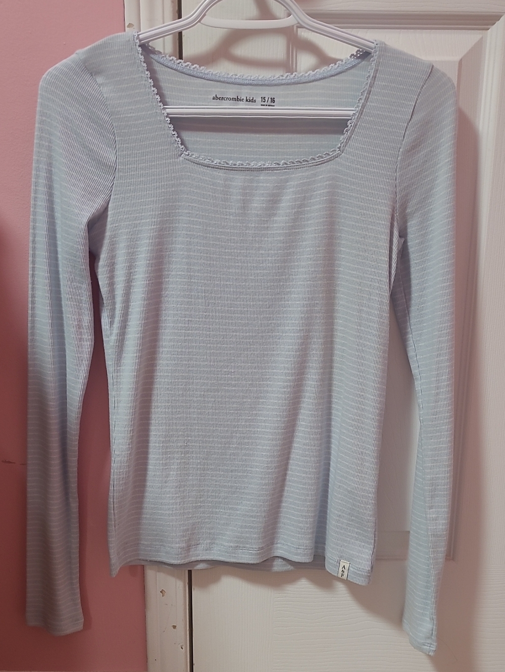 abercrombie kids Pale Blue Long-Sleeve Square Neck Ribbed Top